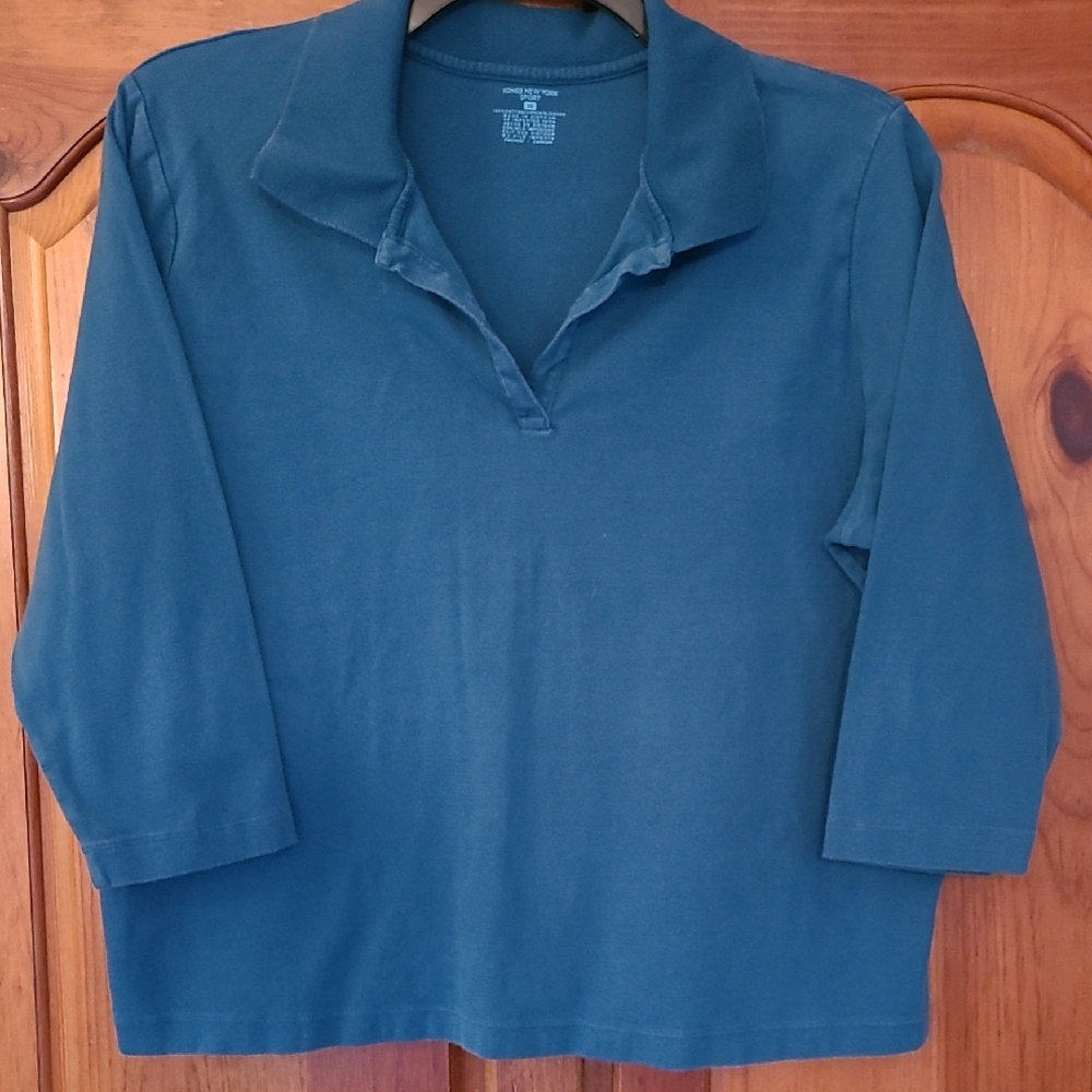 Teal Collared 3/4 Sleeve Top